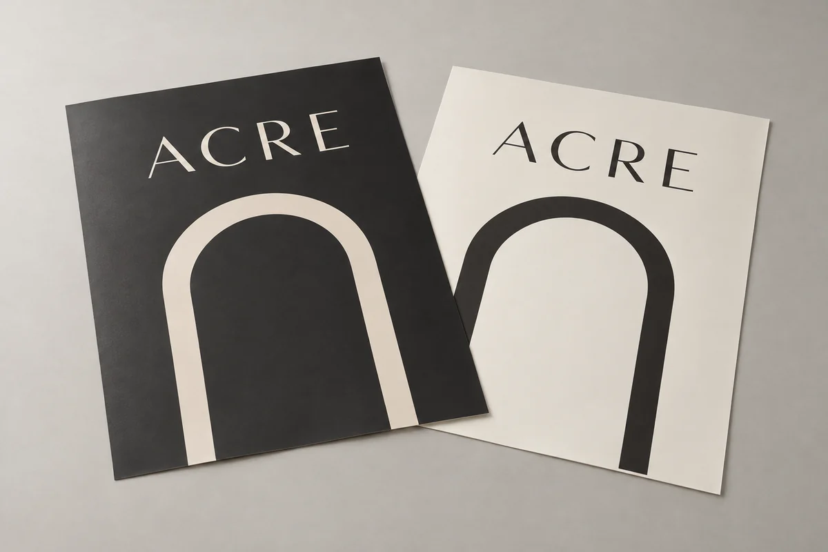 Acre bulk posters photographed on a soft neutral studio background