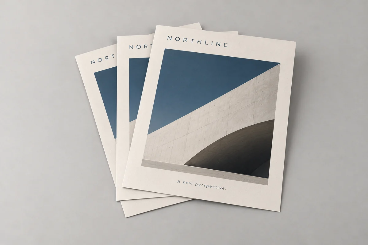Northline flyers photographed on a soft neutral studio background