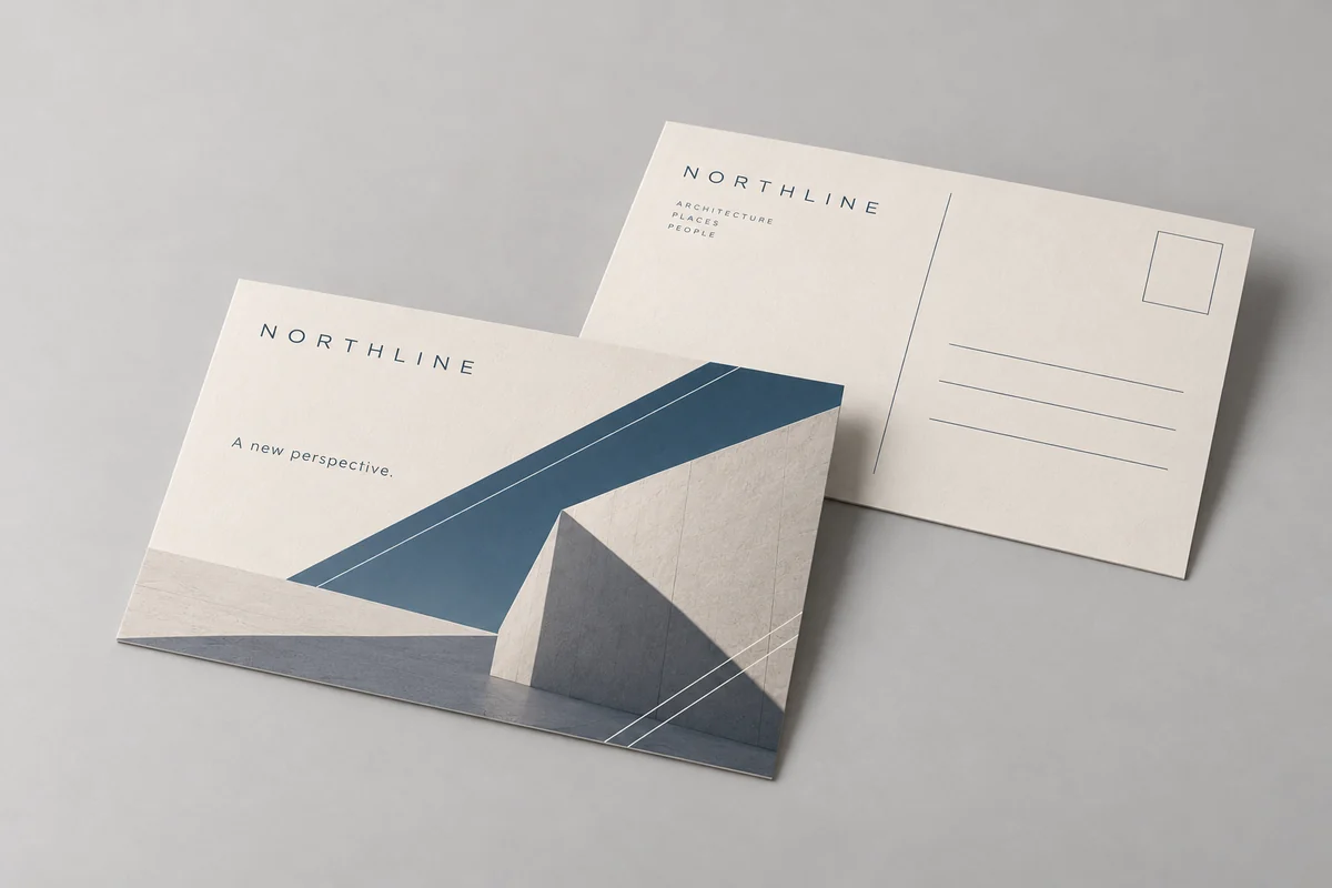 Northline postcards photographed on a soft neutral studio background