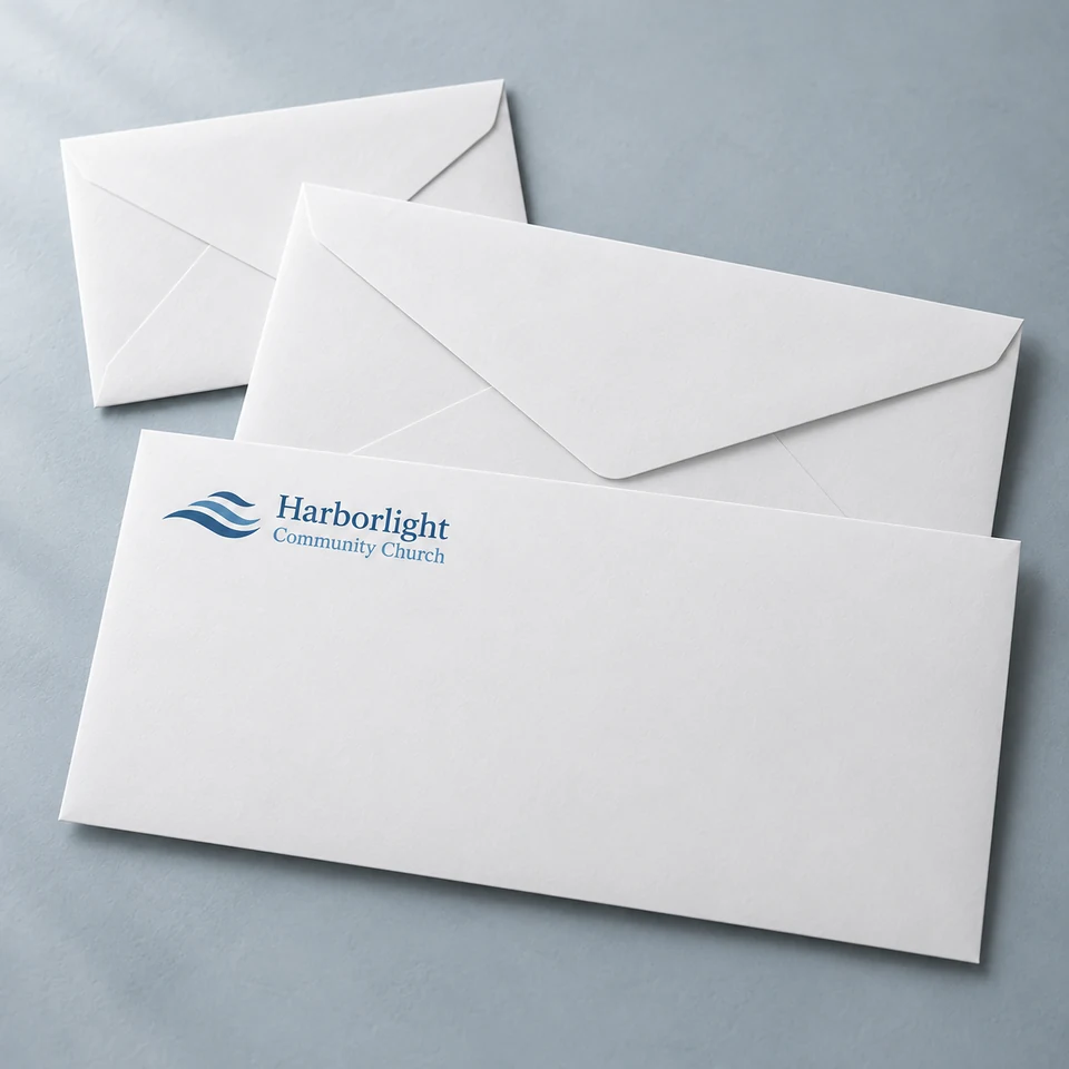 Example custom mailing envelopes for a fictional church