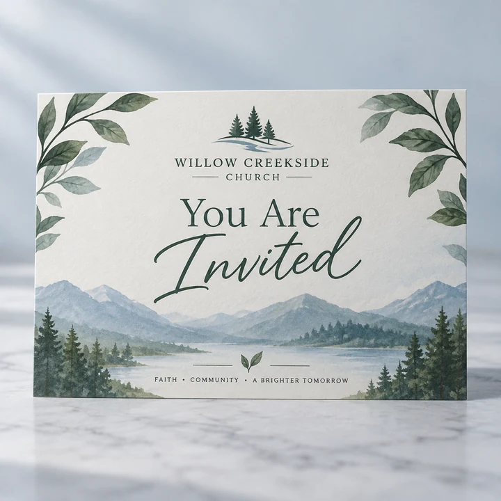 Example postcards design for a fictional church