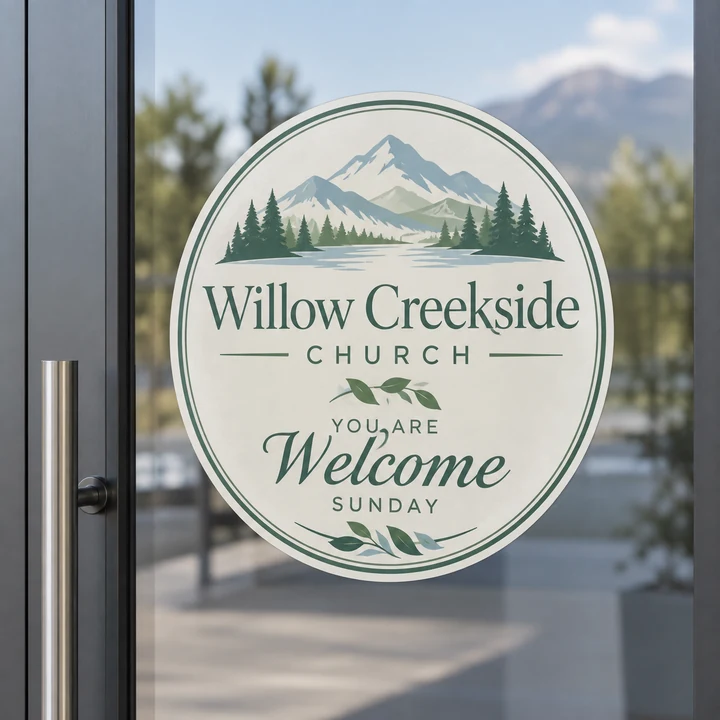 Example window decals design for a fictional church